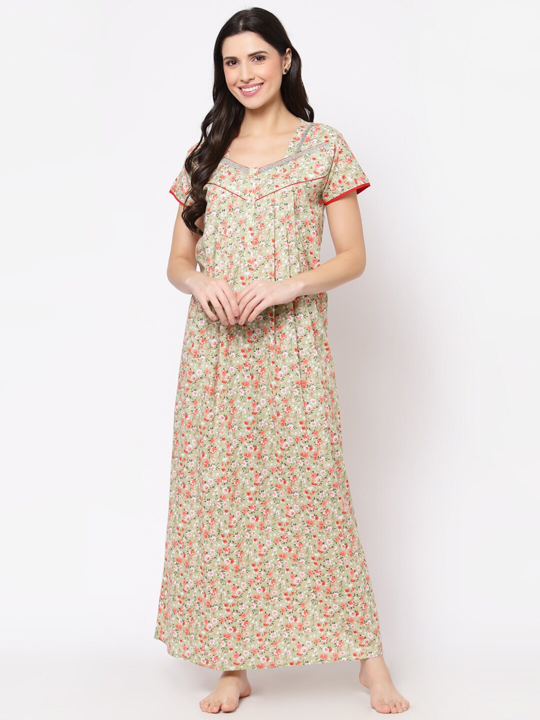 

Sweet Dreams Green Printed Maxi Nightdress