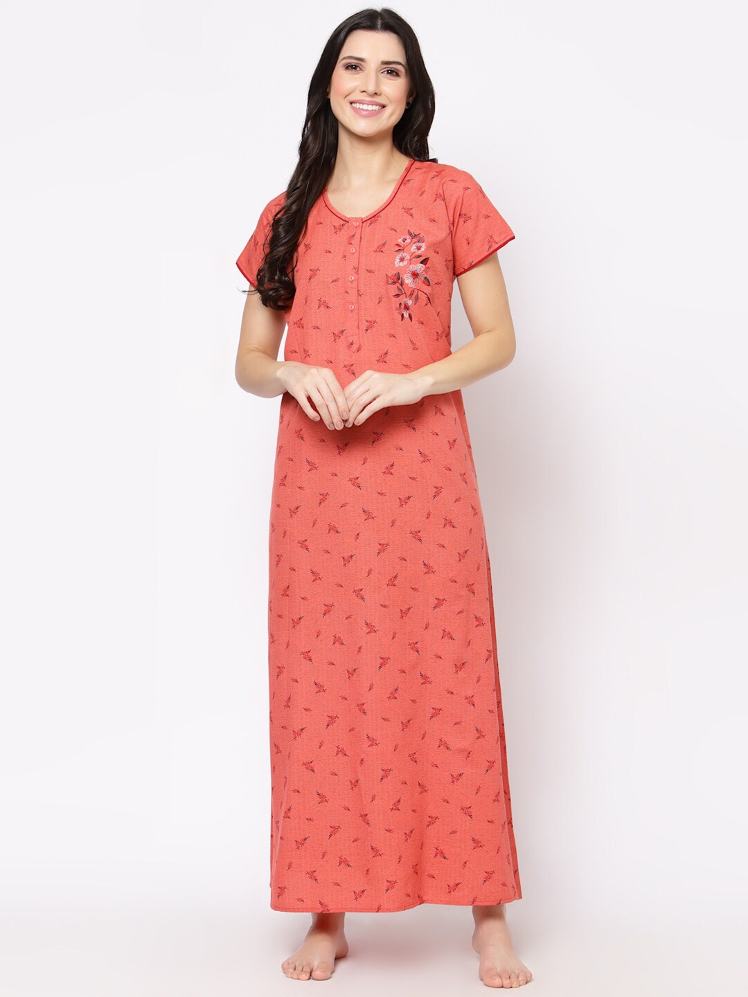 

Sweet Dreams Orange Printed Maxi Nightdress