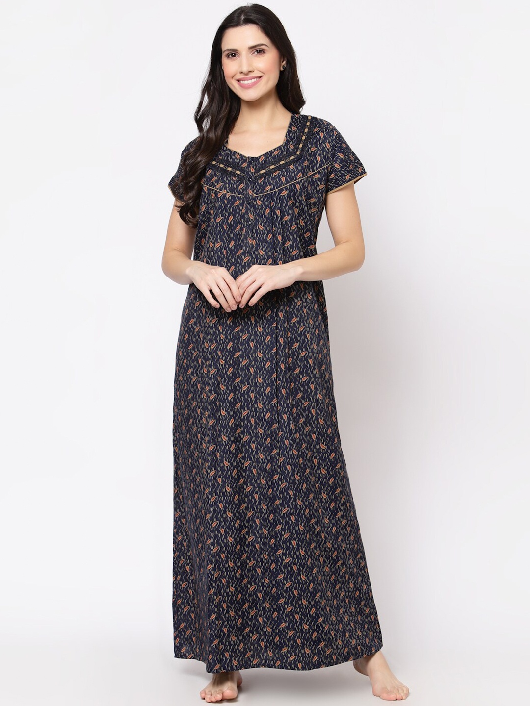 

Sweet Dreams Navy Blue Printed Maxi Nightdress
