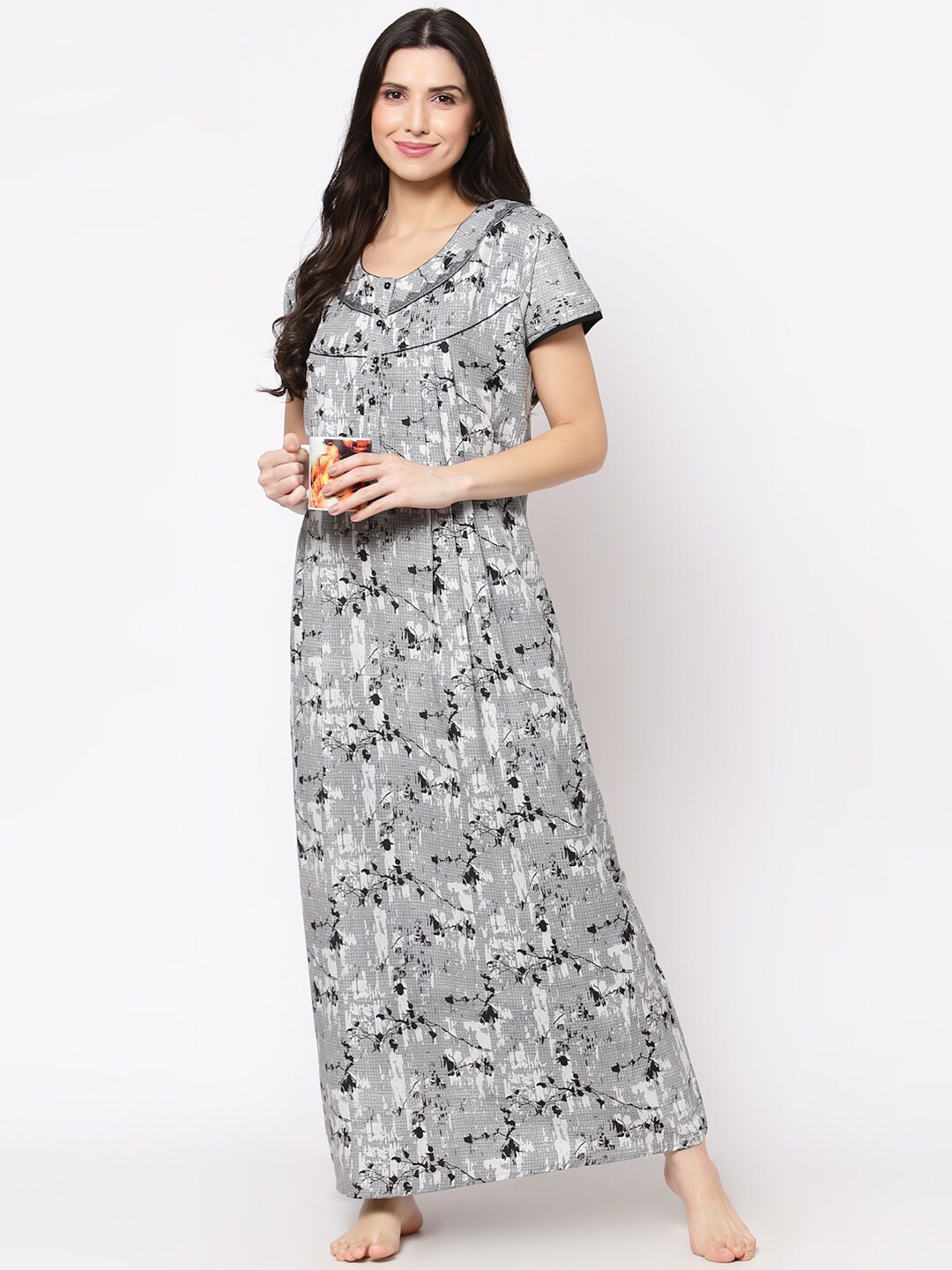 

Sweet Dreams Grey Printed Maxi Nightdress