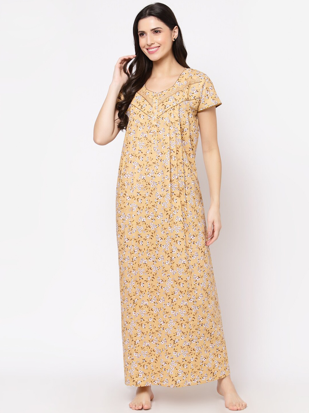 

Sweet Dreams Mustard Printed Maxi Nightdress