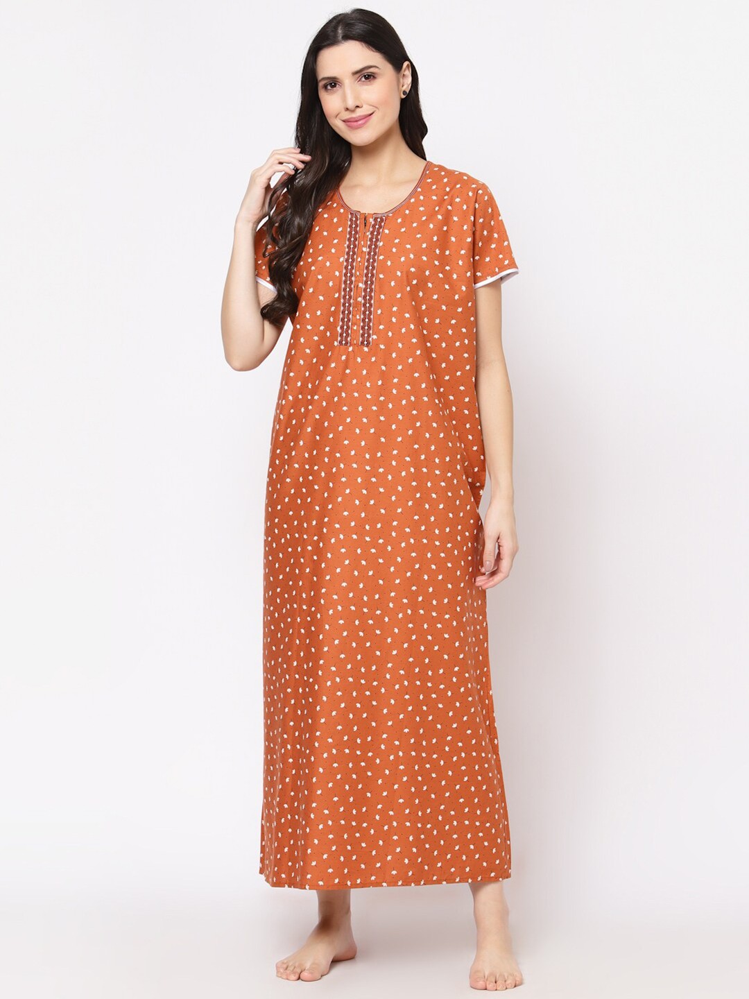 

Sweet Dreams Rust Printed Maxi Nightdress