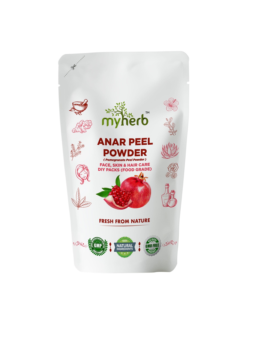 

MYHERB 100% Natural Anar Peel Powder for Skin & Hair Care - 227g, Red
