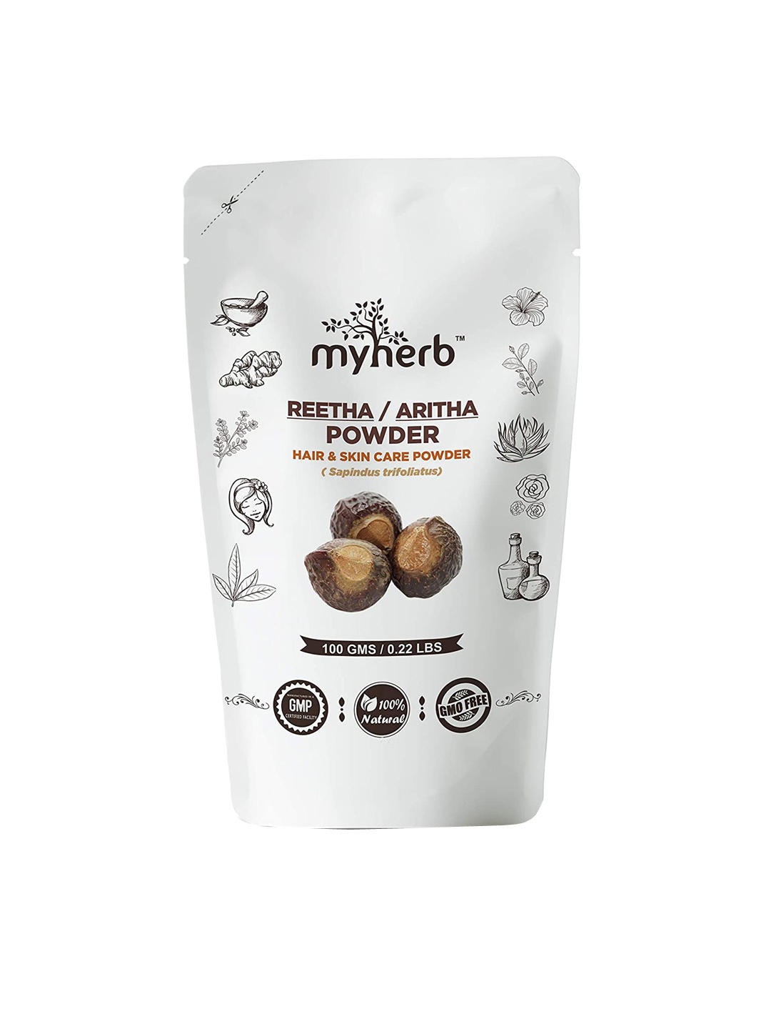 

MYHERB 100% Natural Organic Reetha/Aritha Powder for Hair & Skin Care - 227g, Brown