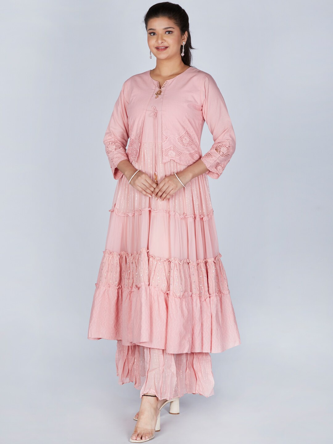 

taruni Women Pink Ethnic Motifs Embroidered Georgette Anarkali Kurta