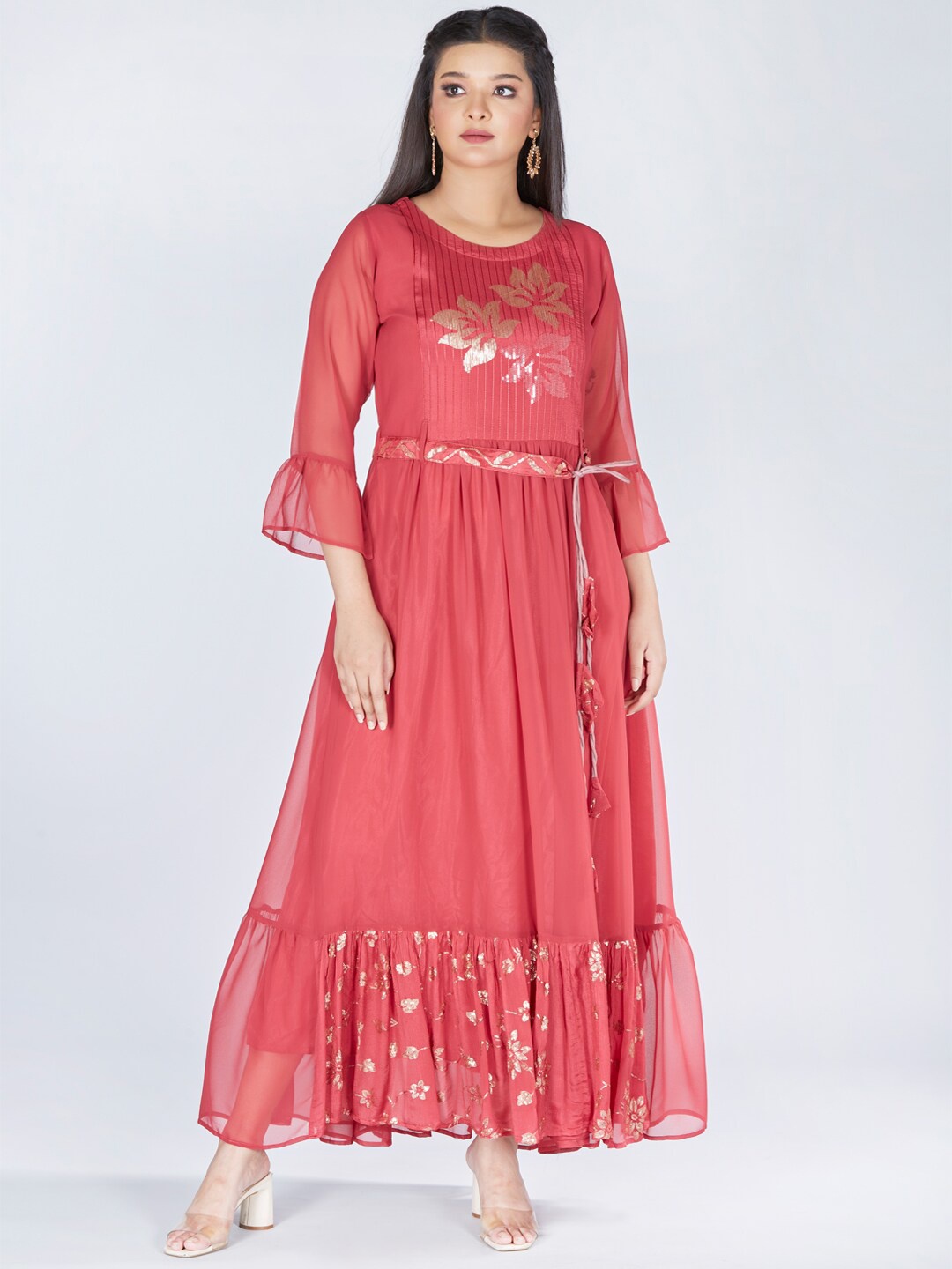 

taruni Pink & Peach-Coloured Embellished Maxi Dress