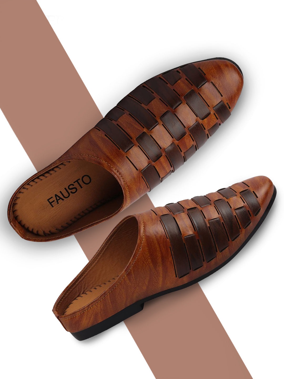 

FAUSTO Men Tan Textured PU Mules