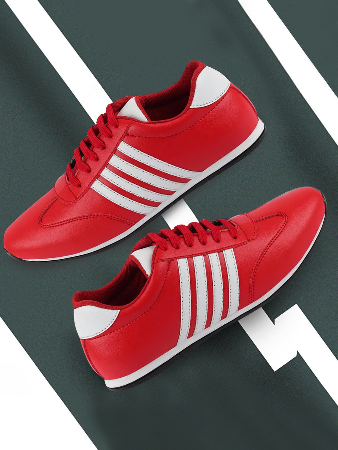 

FAUSTO Men Red & White Stripes PU Lace Up Sneakers