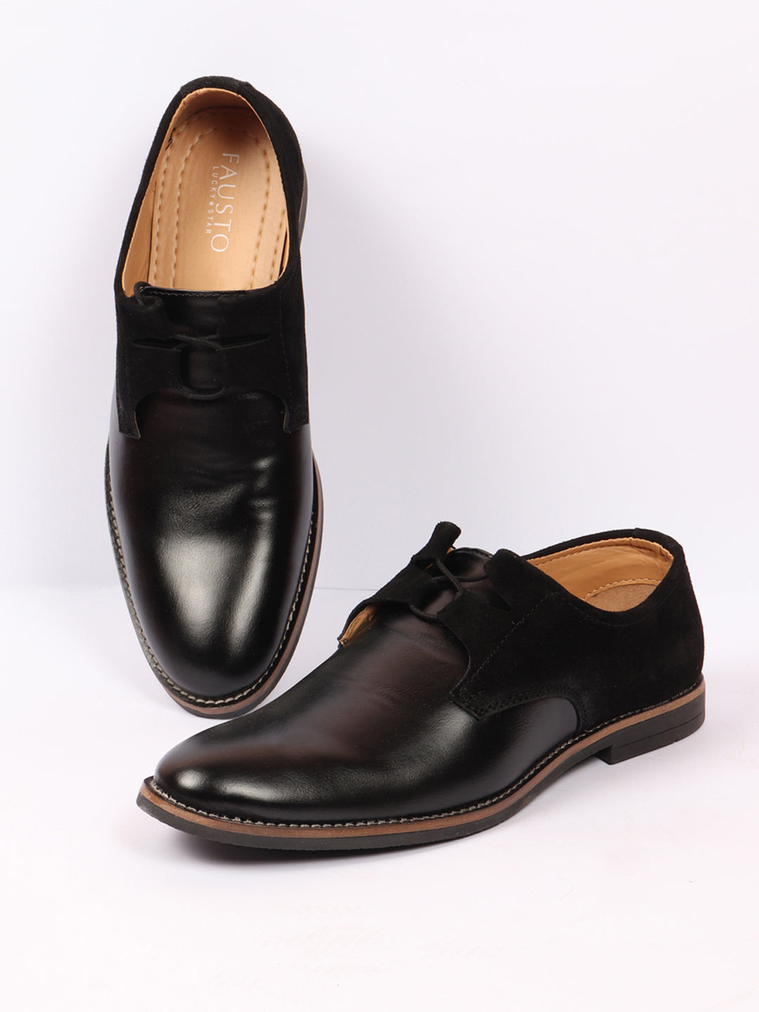 

FAUSTO Men Black Solid Formal Derbys