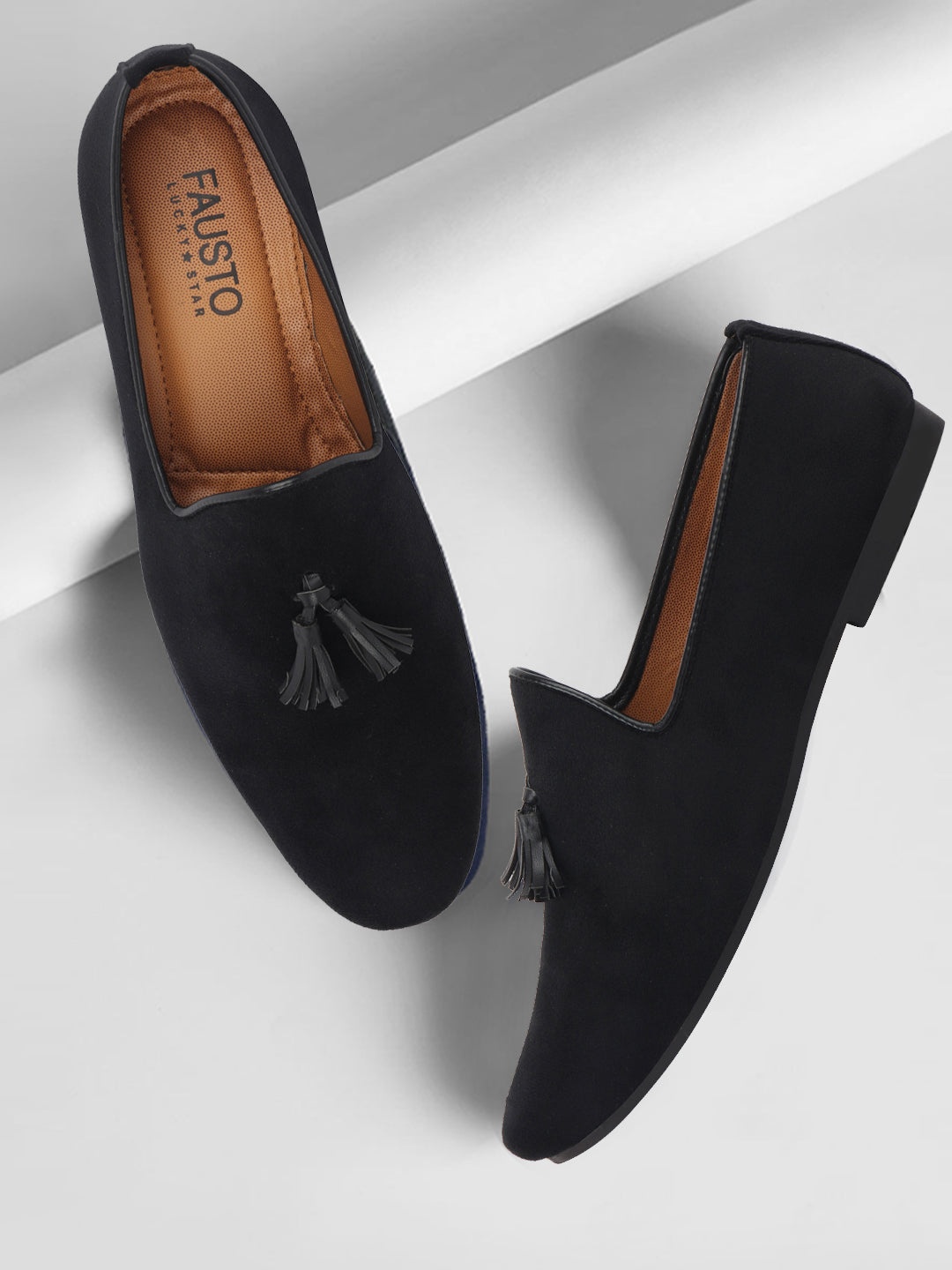 

FAUSTO Men Black Solid Velvet Casual Loafers