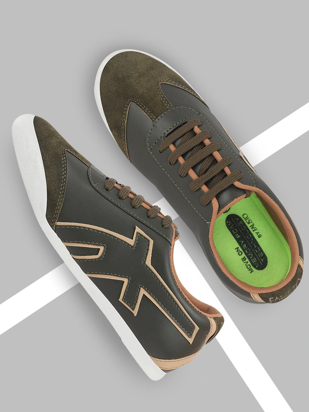 

FAUSTO Men Olive Green Textured PU Sneakers