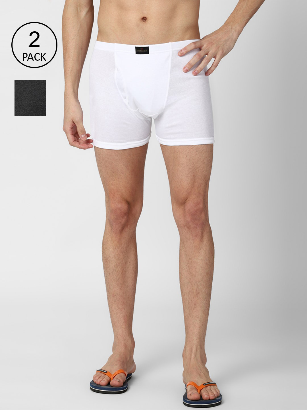 

Peter England Men Pack Of 2 White & Grey Solid Cotton Trunk PETRMRGB580529