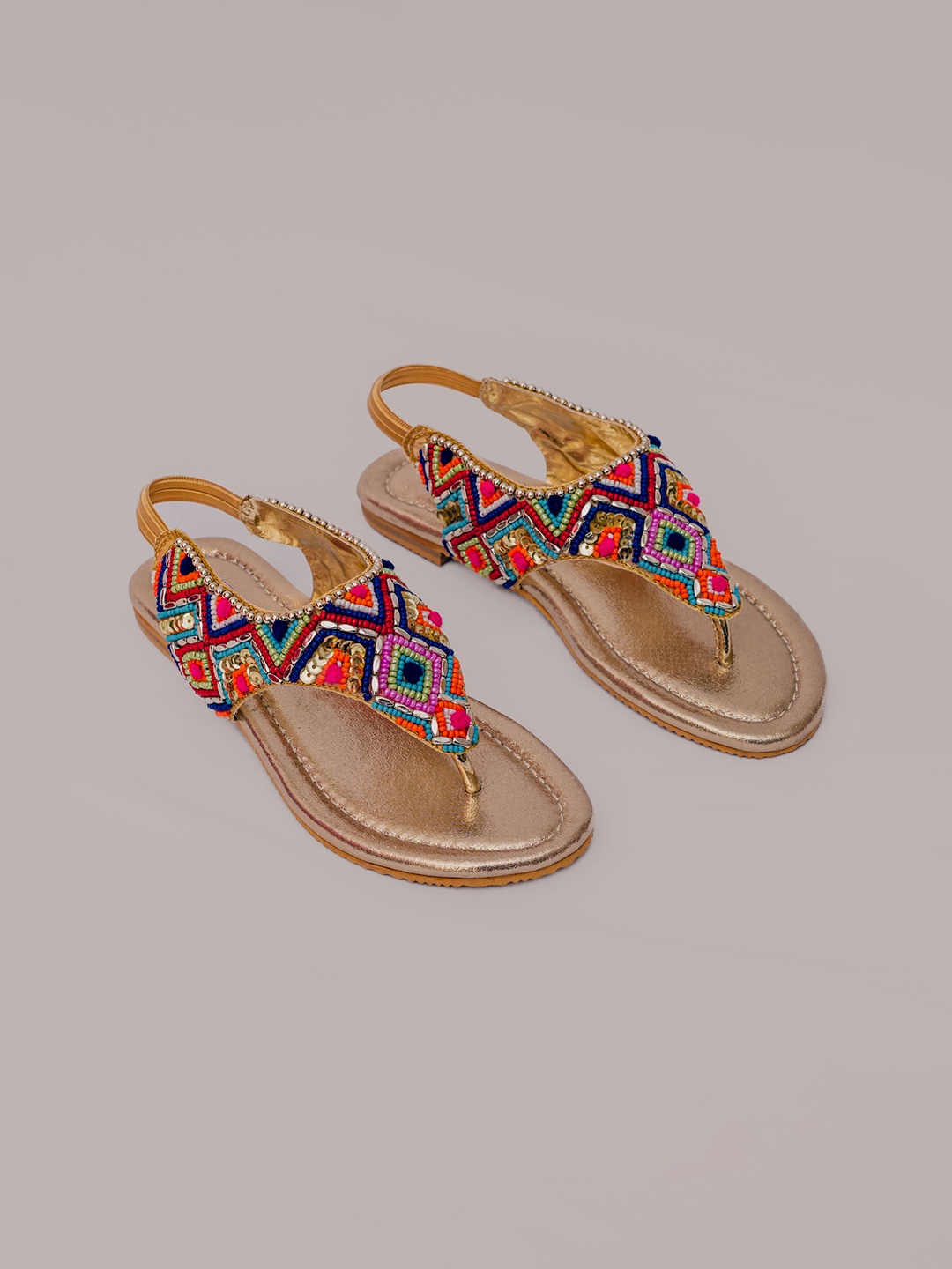 

LIL PITAARA Girls Gold-Toned Embellished Leather Ethnic Flats