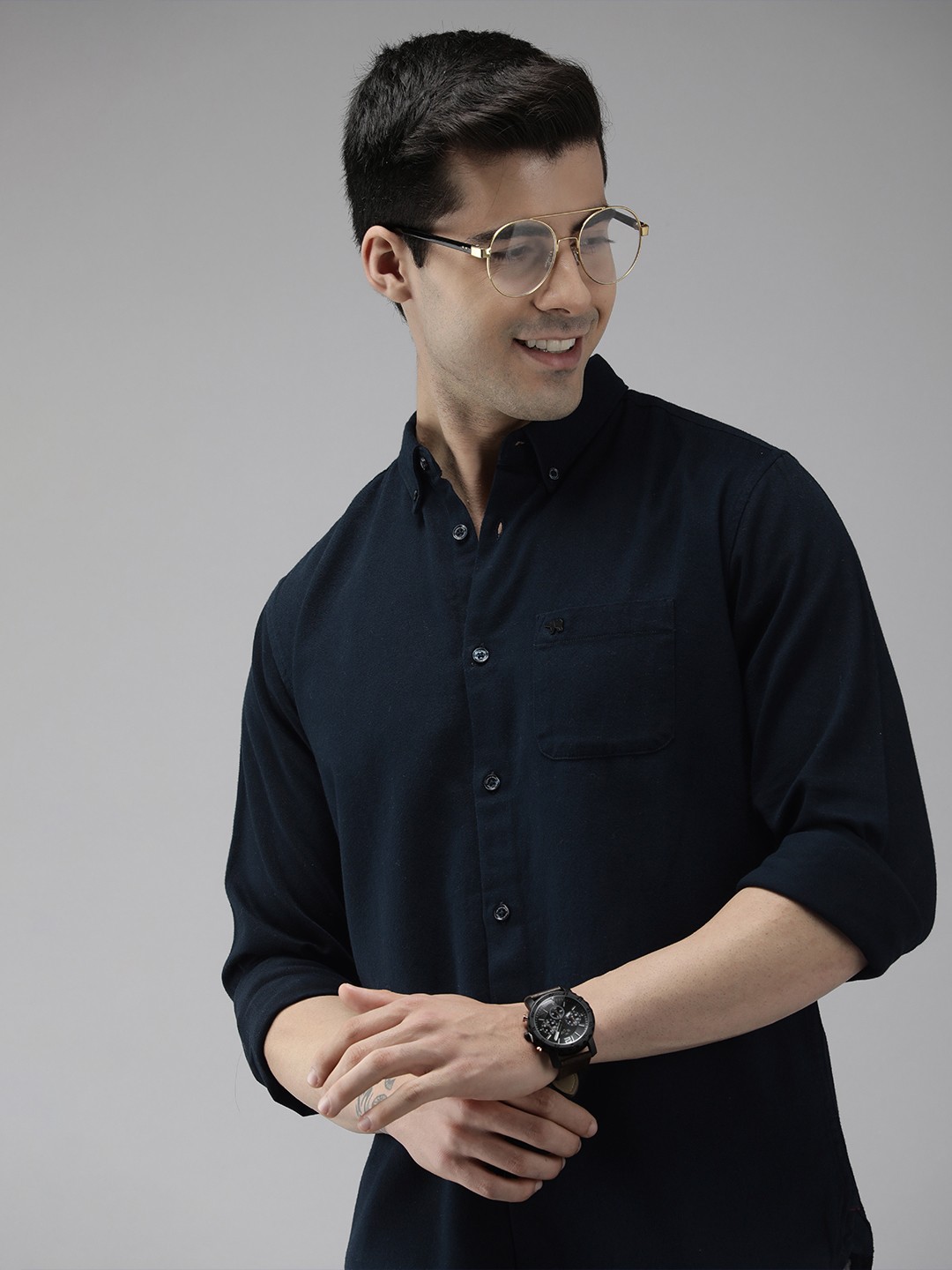 

THE BEAR HOUSE Men Navy Blue Slim Fit Casual Shirt
