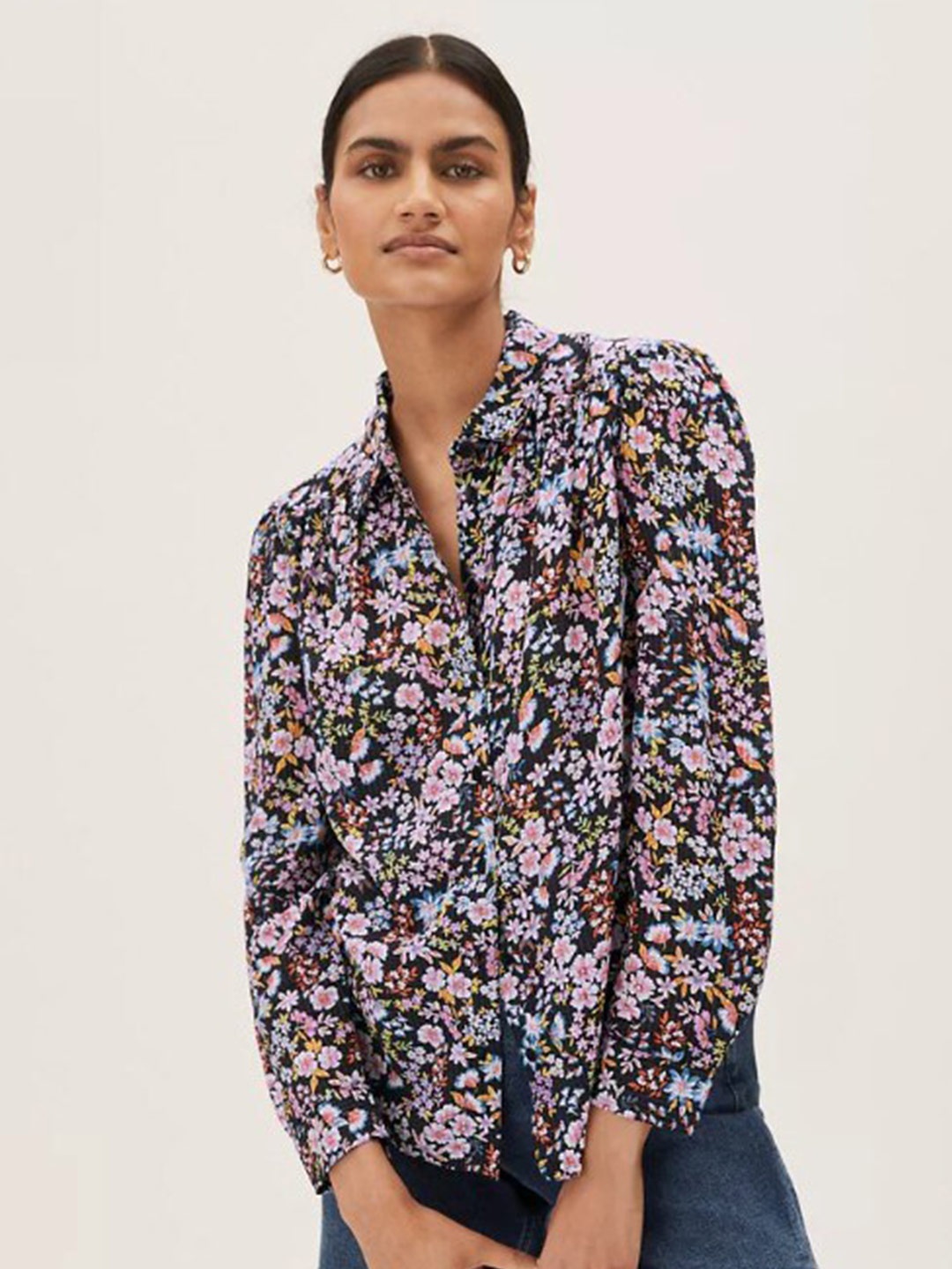 

Marks & Spencer Women Black Floral Printed Casual Shirt