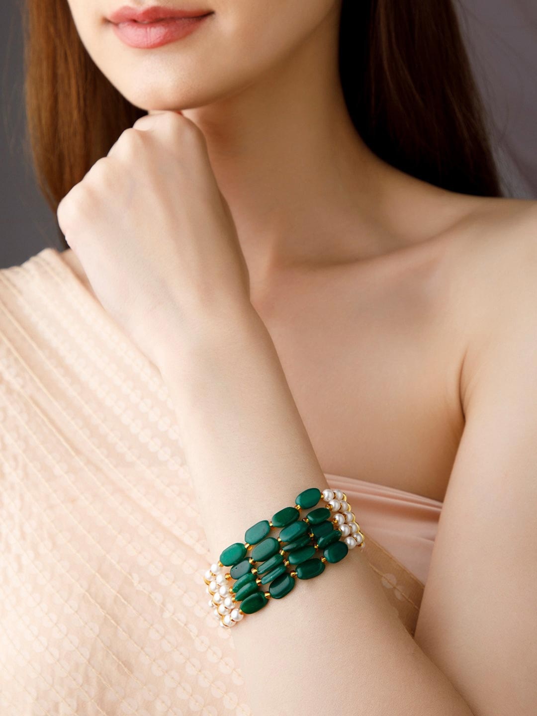 

Rubans Women Gold-Plated & Green Multistrand Bracelet