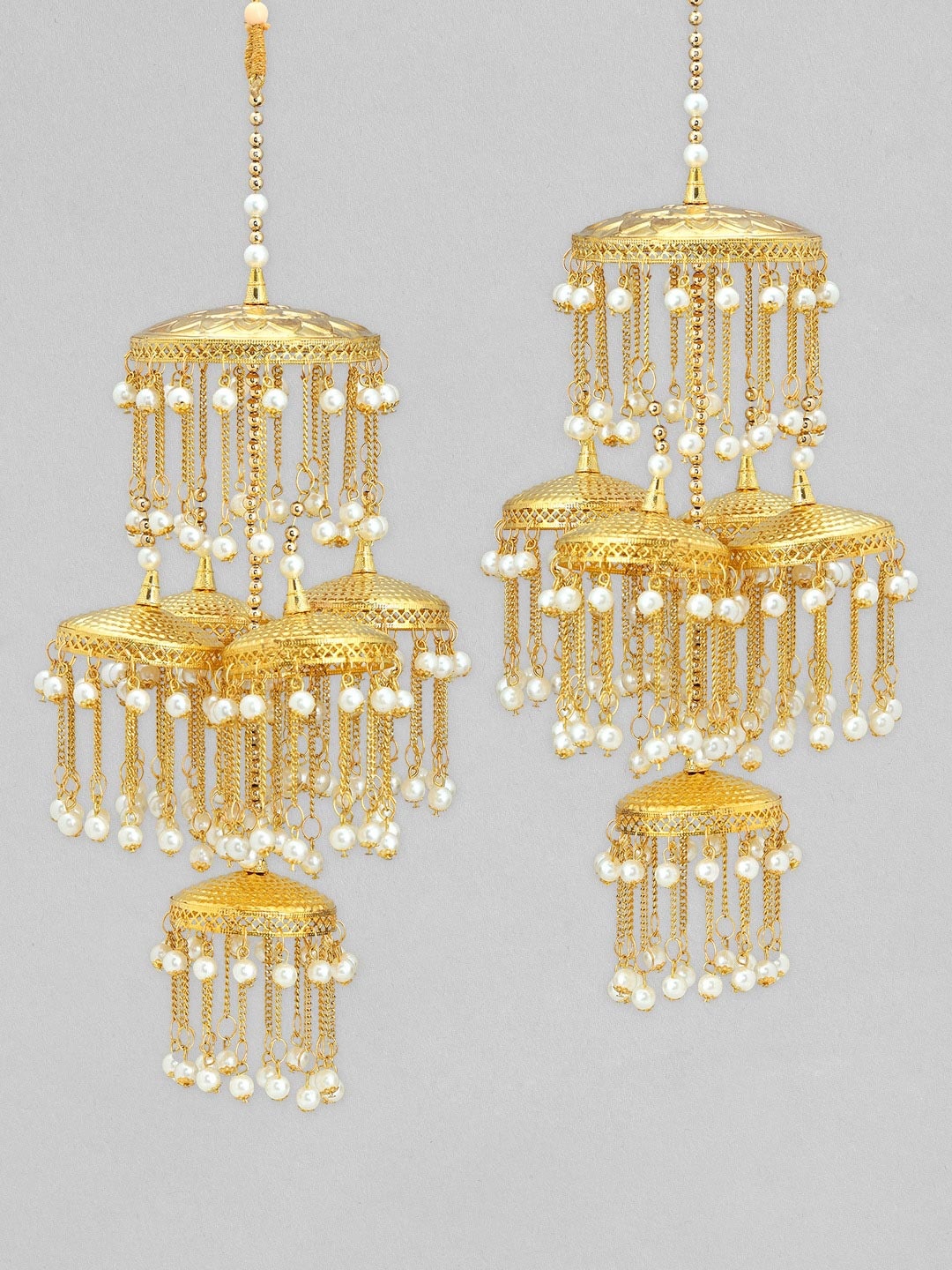 

Rubans Set of 2 22K Gold-Plated White Pearls Beaded Bridal Kaleeras