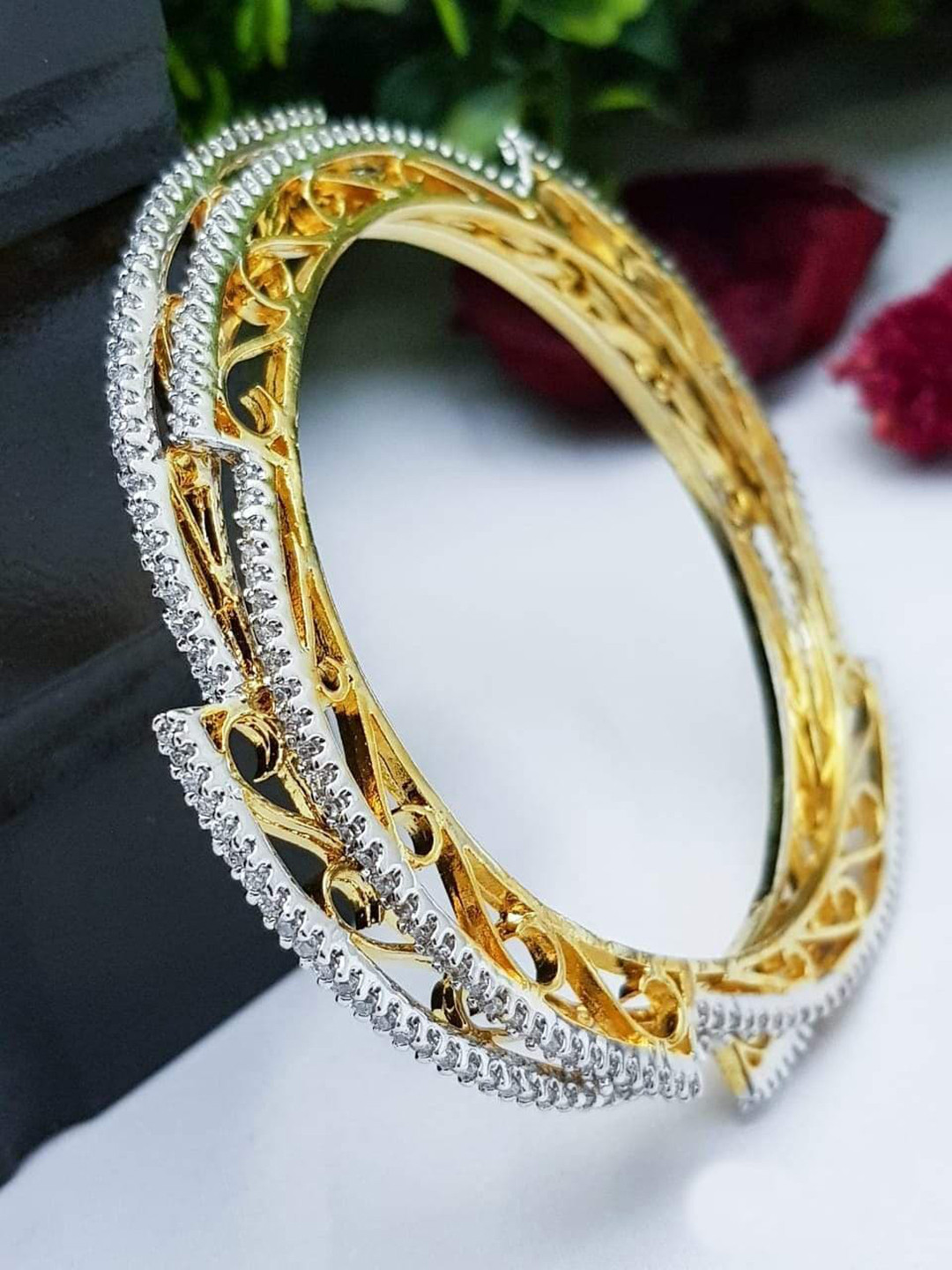 

GRIIHAM Set Of 2 Gold-Plated White Cubic Zirconia Studded Bangles