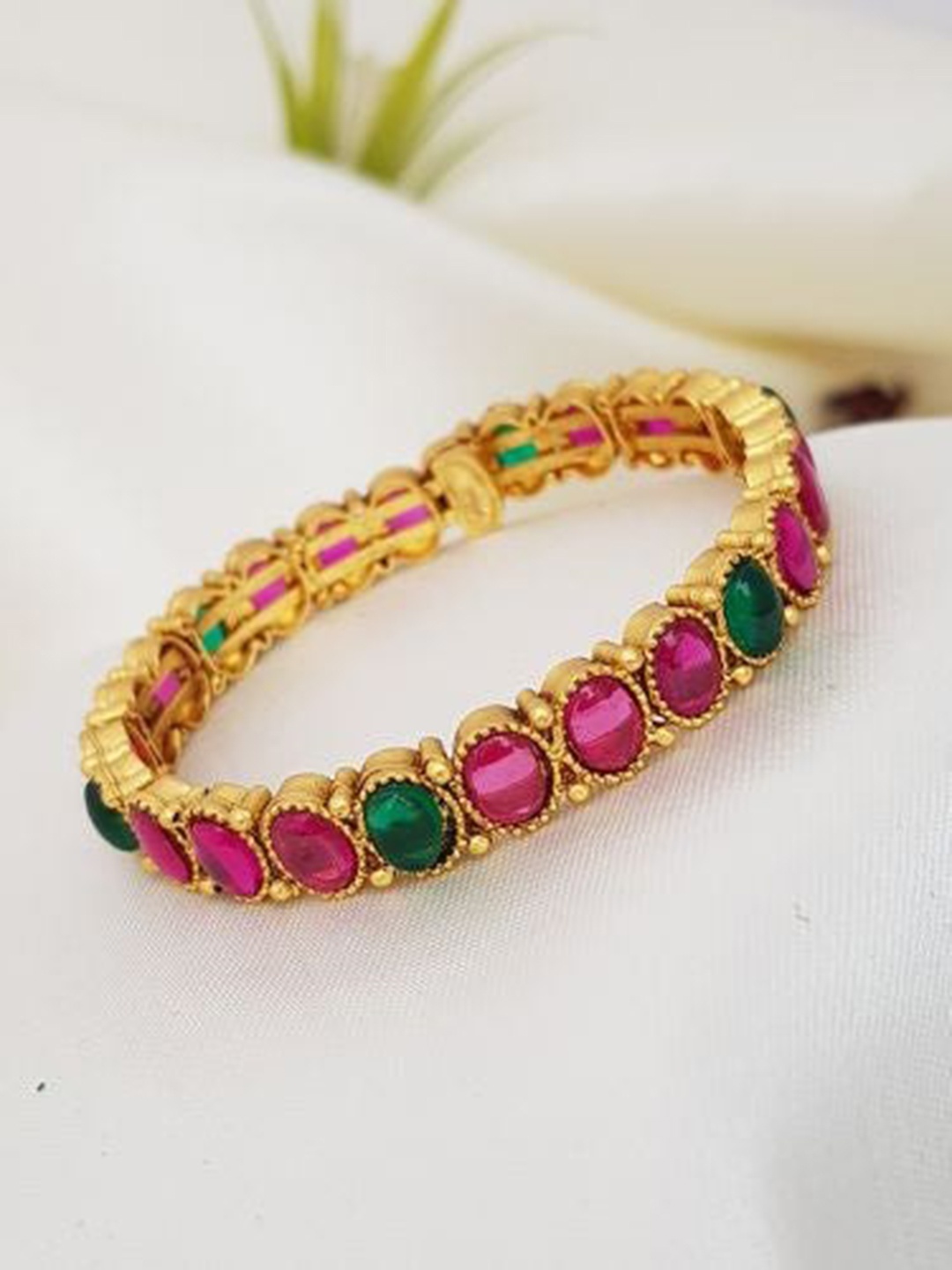 

GRIIHAM Women Pink & Gold-Toned & Plated CZ-Studded Kada Bangle