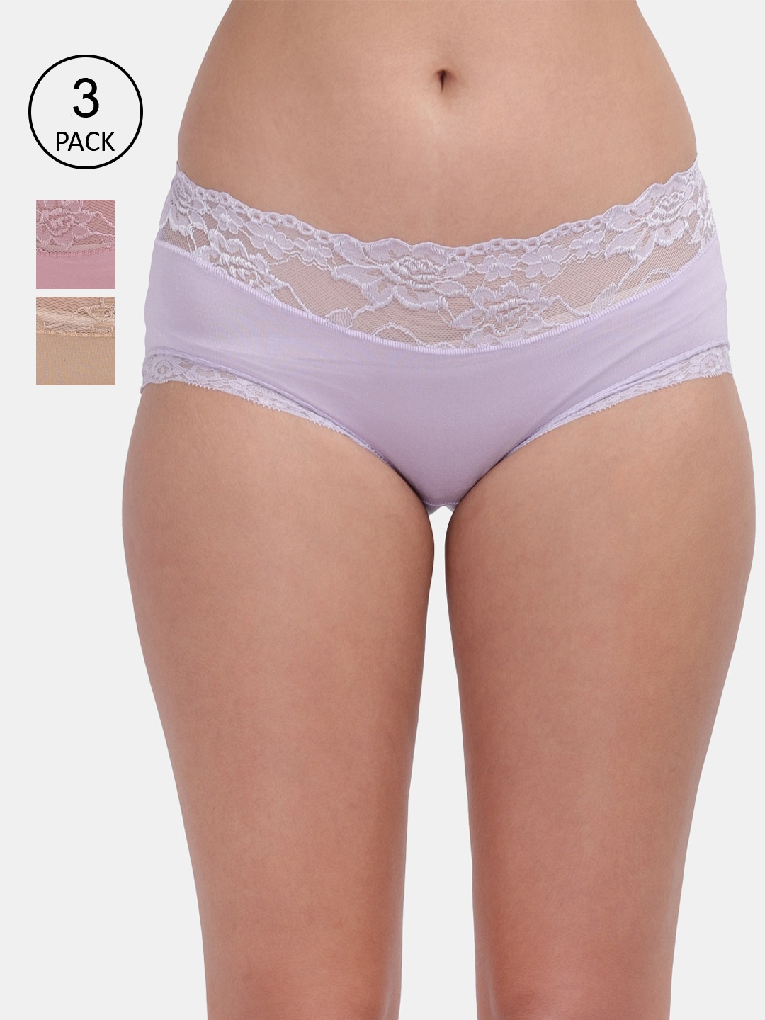 

Amour Secret Women Pack of 3 Solid Hipster Briefs, Multi