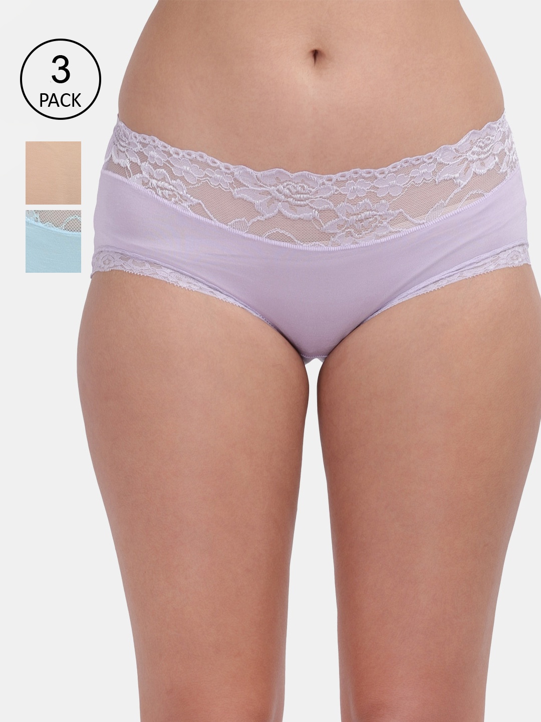 

Amour Secret Women Pack Of 3 Solid Hipster Lace Briefs, Mauve