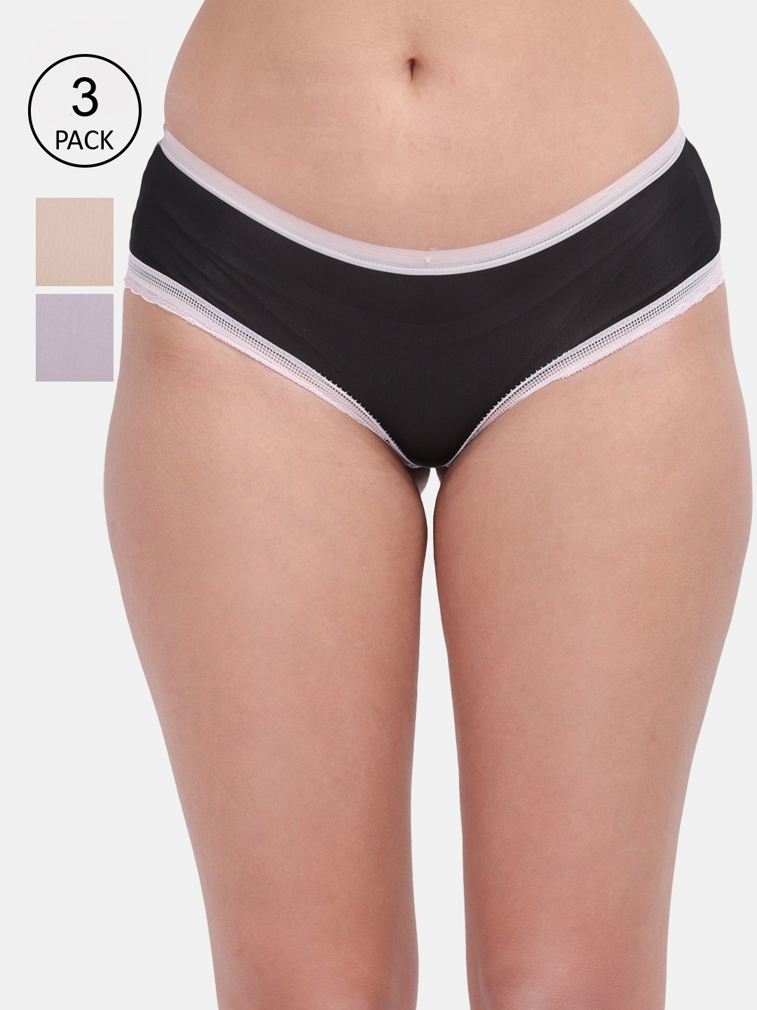 

Amour Secret Women Pack of 3 Solid Hipster Briefs, Black