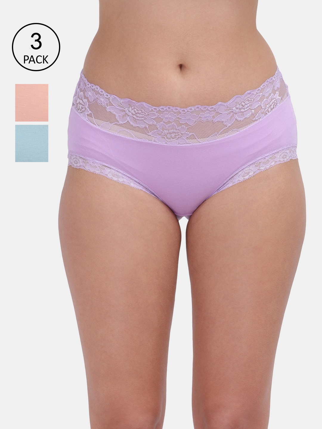 

Amour Secret Women Pack Of 3 Solid Seamless Hipster Briefs, Purple
