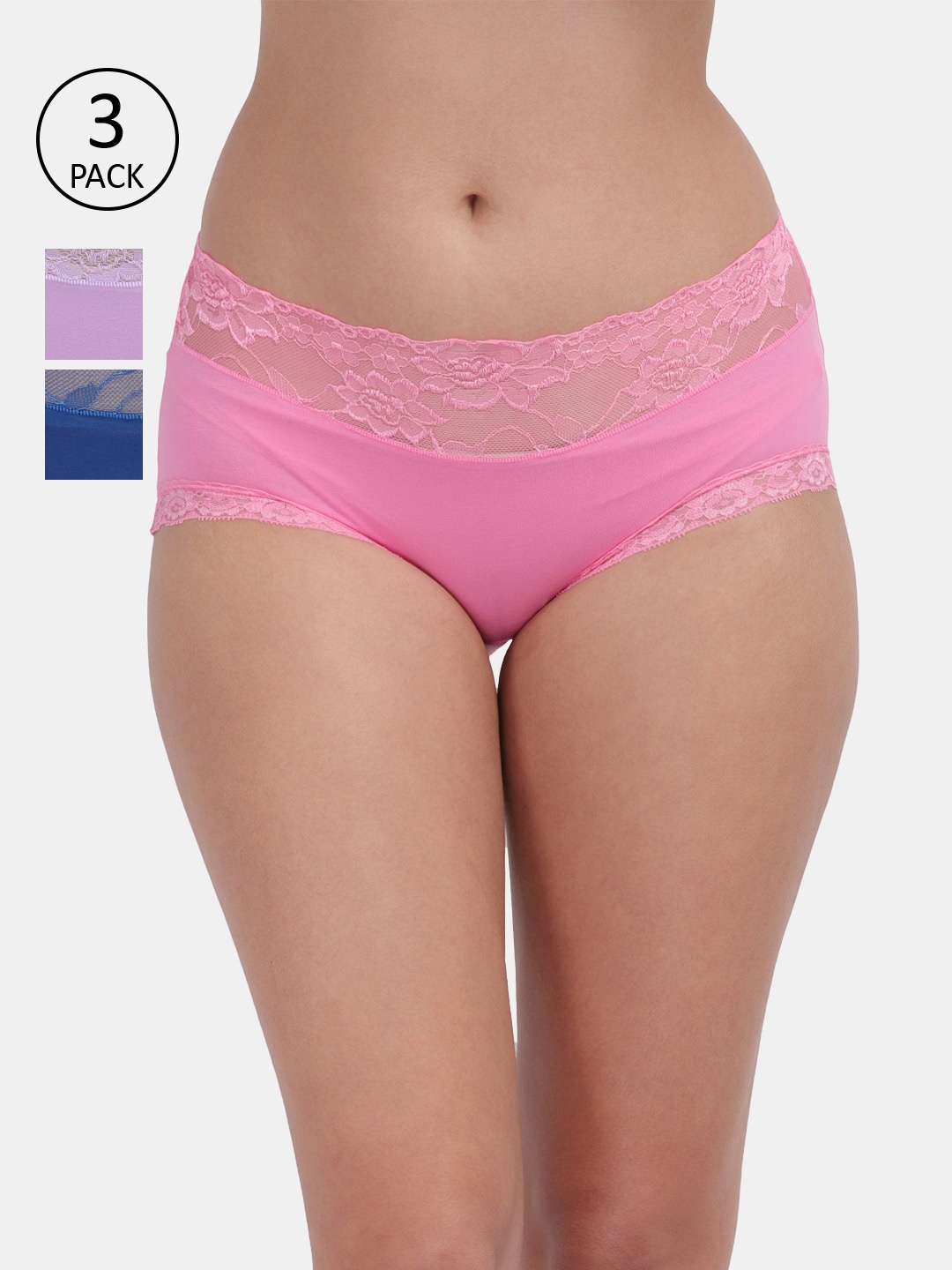 

Amour Secret Women Pack Of 3 Solid Anti-Bacterial Seamless Hipster Briefs, Purple