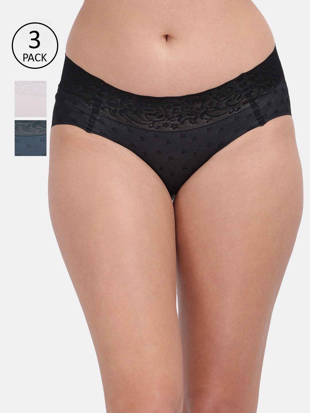 

Amour Secret Women Pack Of 3 Self-Design Hipster Briefs, Multi