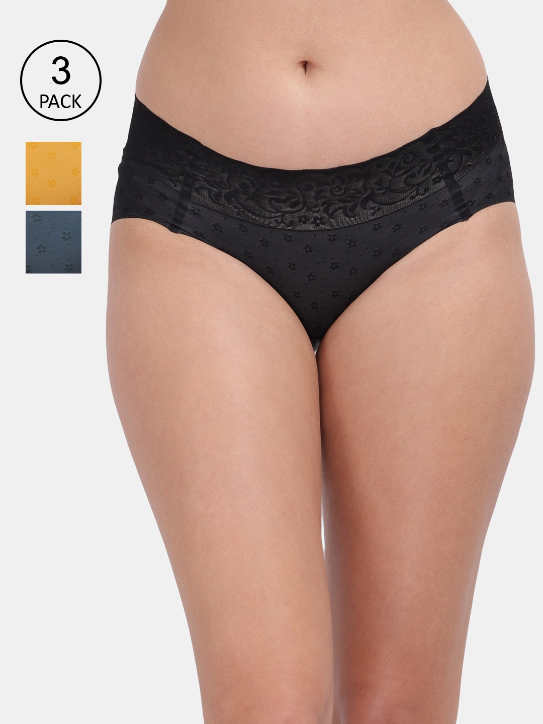 

Amour Secret Women Pack Of 3 Self-Design Hipster Briefs, Black
