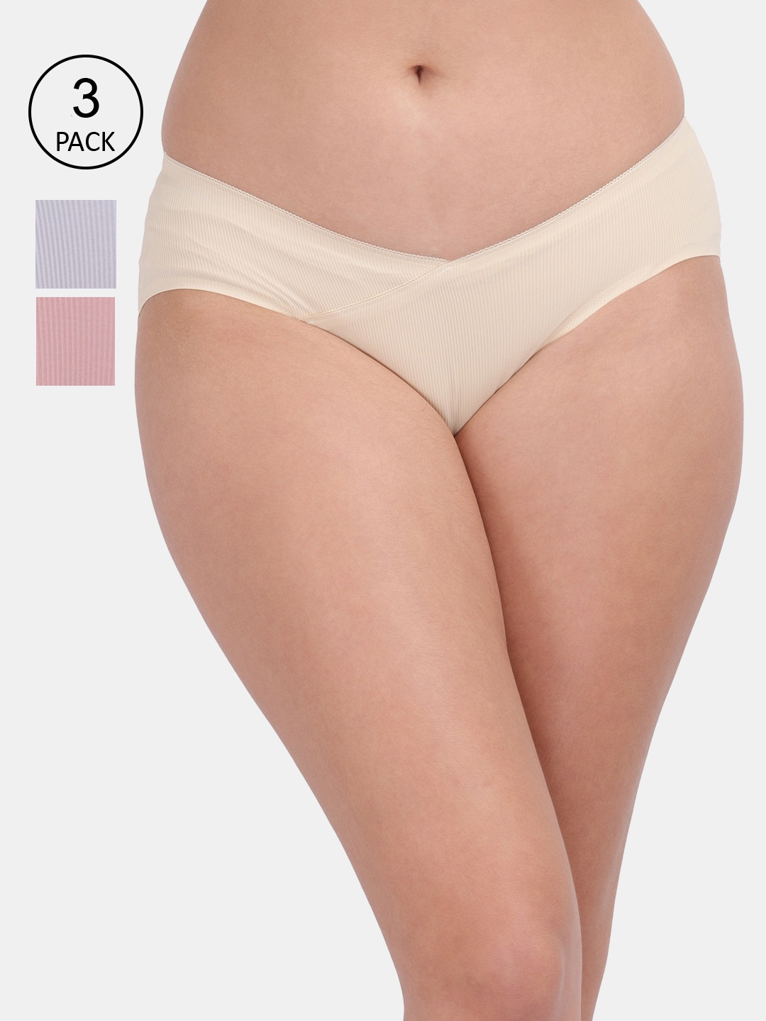 

Amour Secret Women Pack Of 3 Striped Printed Hipster Briefs, Cream