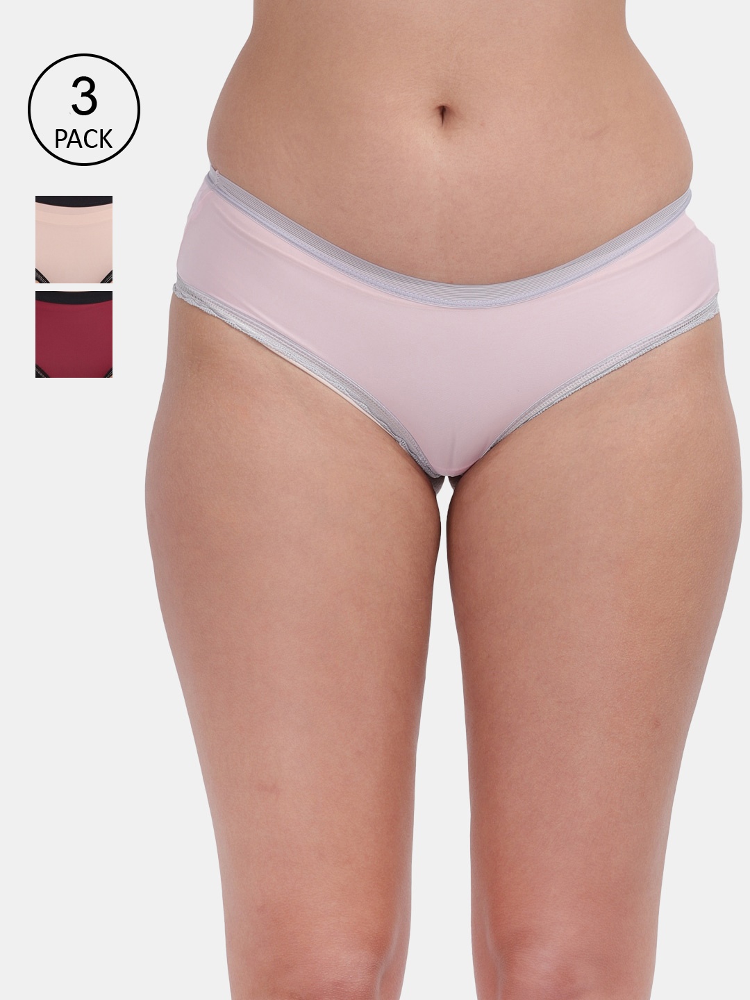 

Amour Secret Women Pack Of 3 Maroon & Pink Solid Hipster Briefs