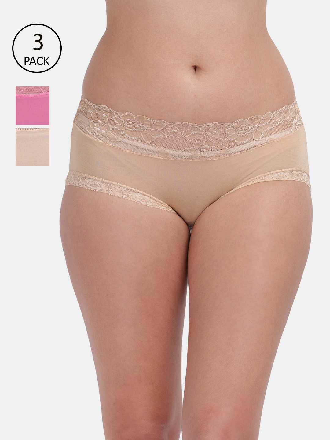 

Amour Secret Women Pack Of 3 Self-Design Hipster Briefs, Nude