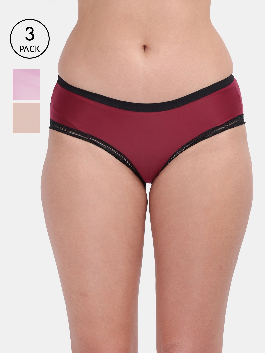 

Amour Secret Women Pack Of 3 Solid Anti-Bacterial Hipster Briefs, Maroon