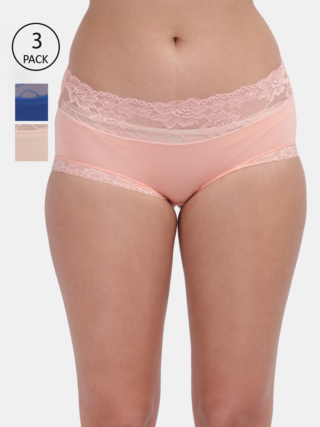 

Amour Secret Women's Pack Of 3 Solid Anti-Bacterial Seamless Hipster Briefs, Peach