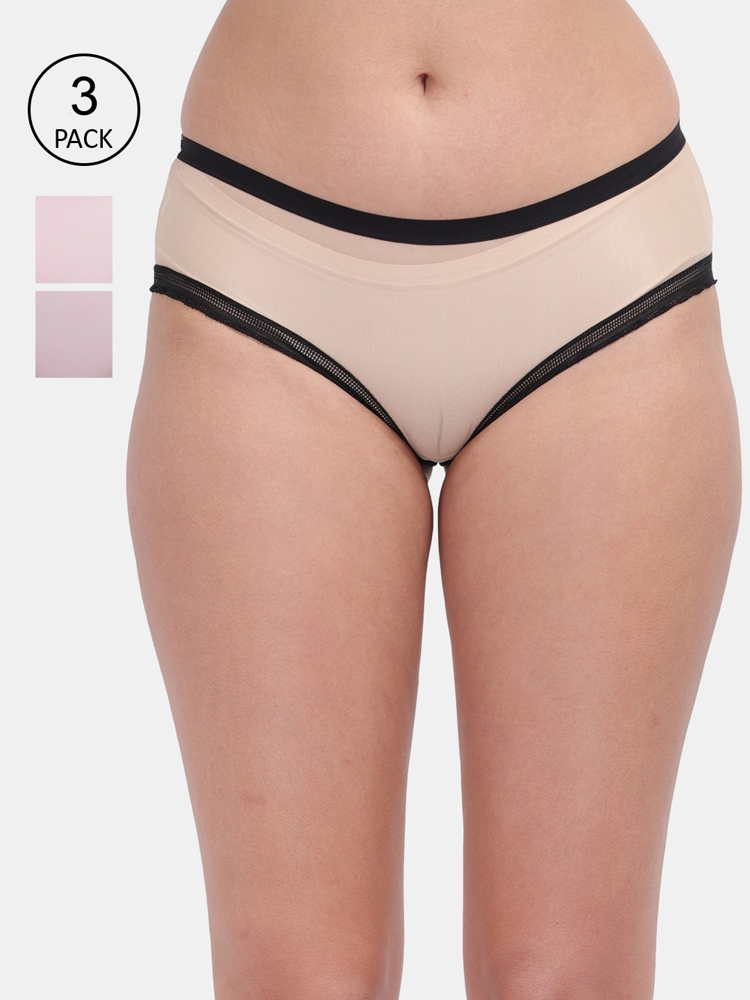 

Amour Secret Women Pack Of 3 Solid Seamless Hipster Briefs, Beige