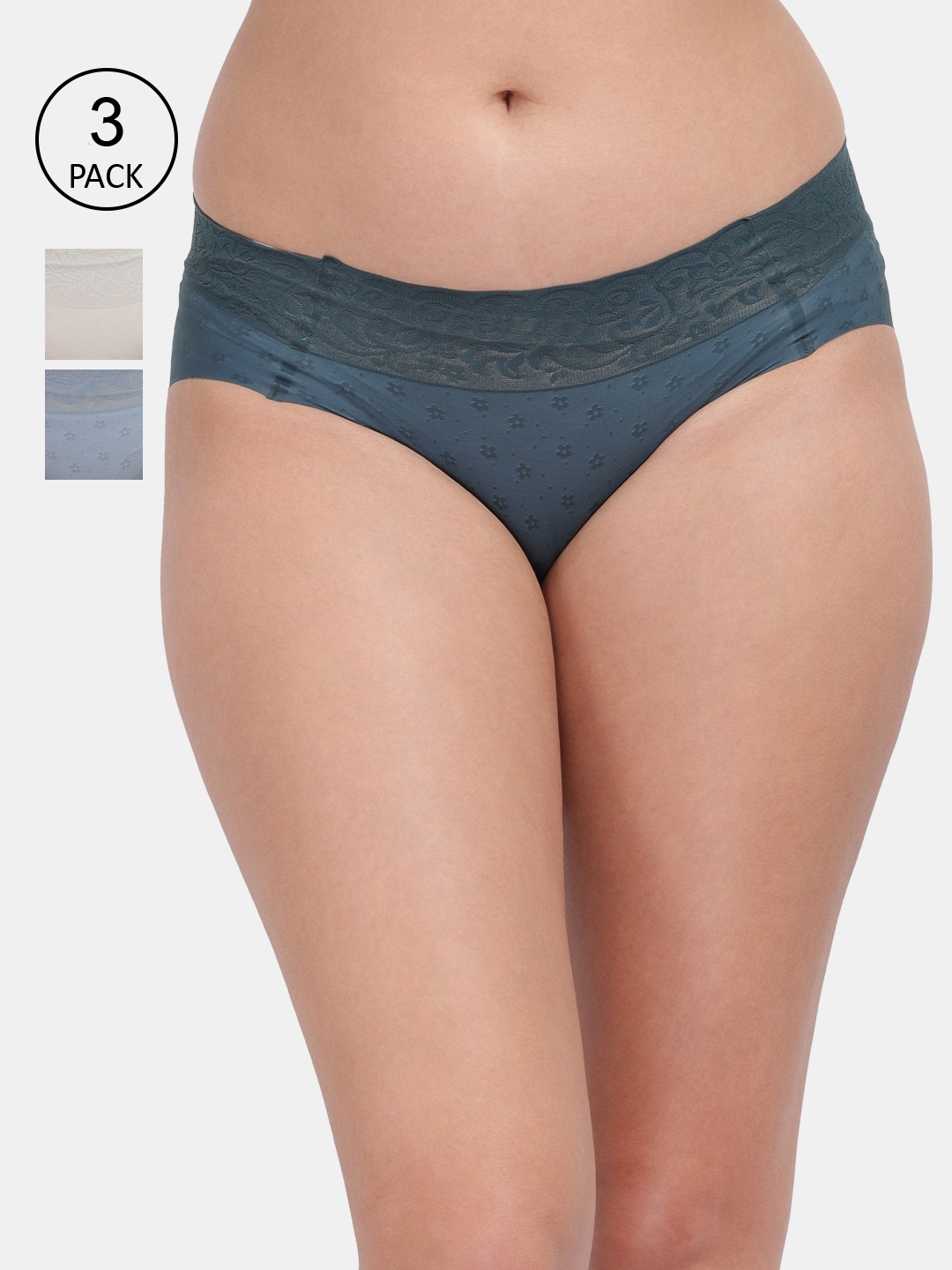 

Amour Secret Women Grey & Off White Pack Of 3 Lace Hipster Briefs