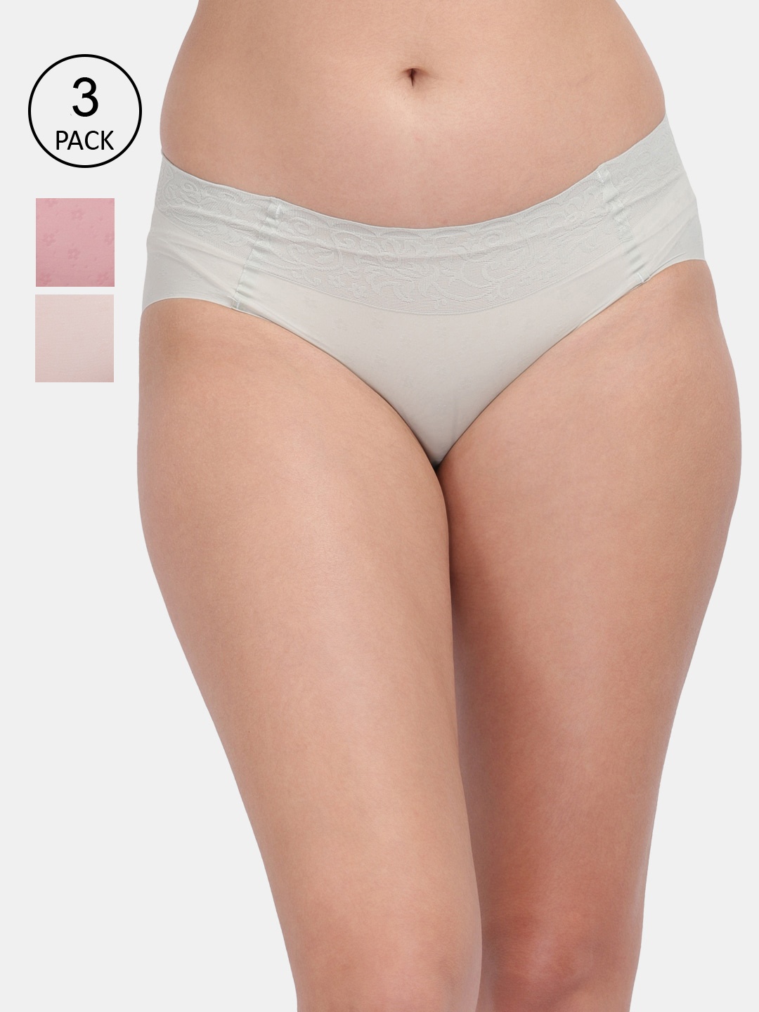 

Amour Secret Women Pack of 3 Mid-Rise Bonded Hipster Briefs P86100_Lgrn_Rbn_Skn, Pink