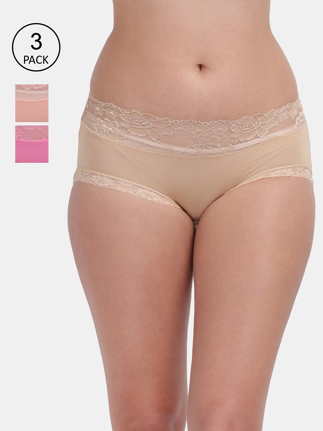 

Amour Secret Women Pink & Beige Pack of 3 Solid Hipster Briefs