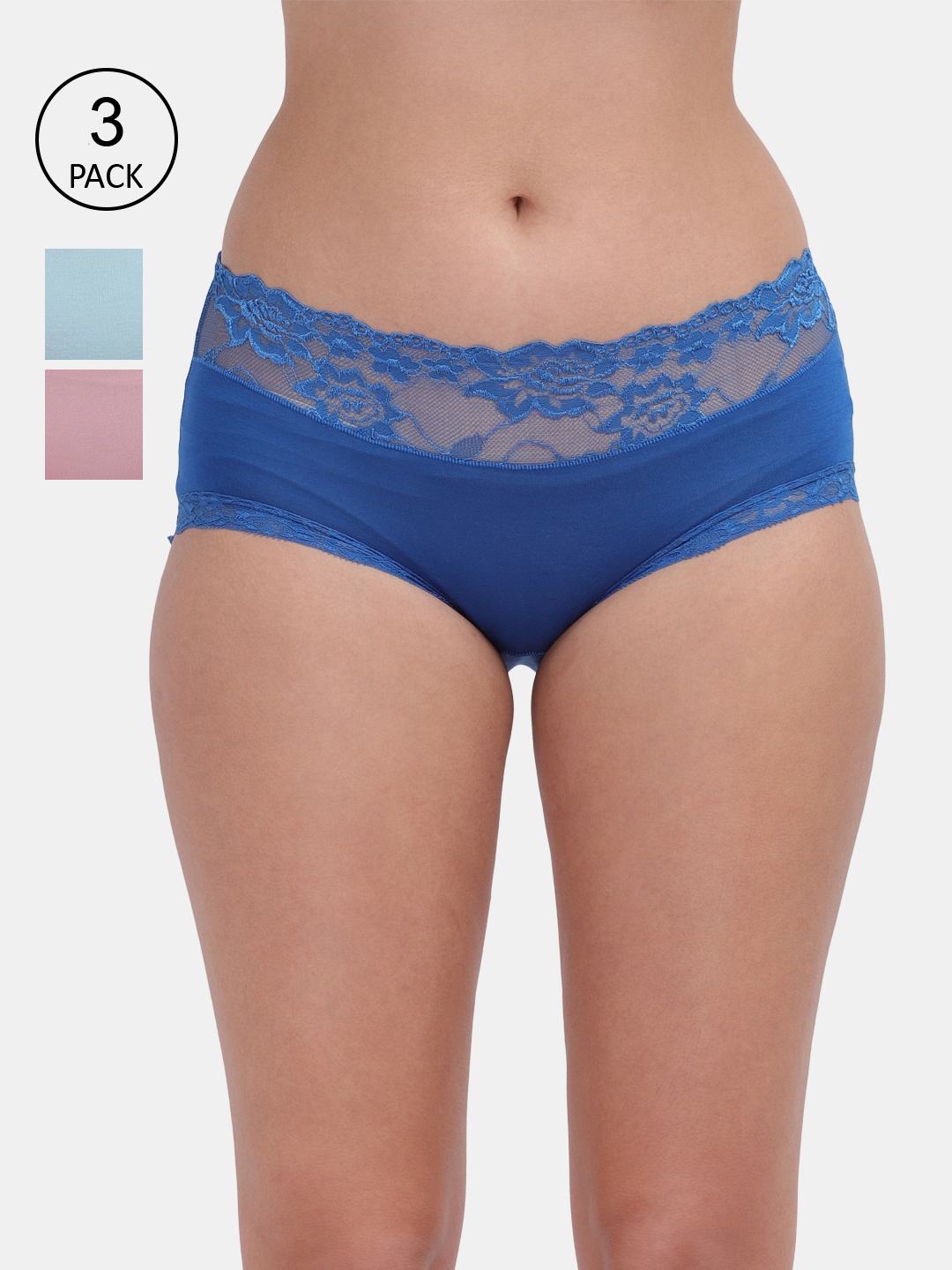 

Amour Secret Women Pack Of 3 Solid Hipster Briefs, Blue