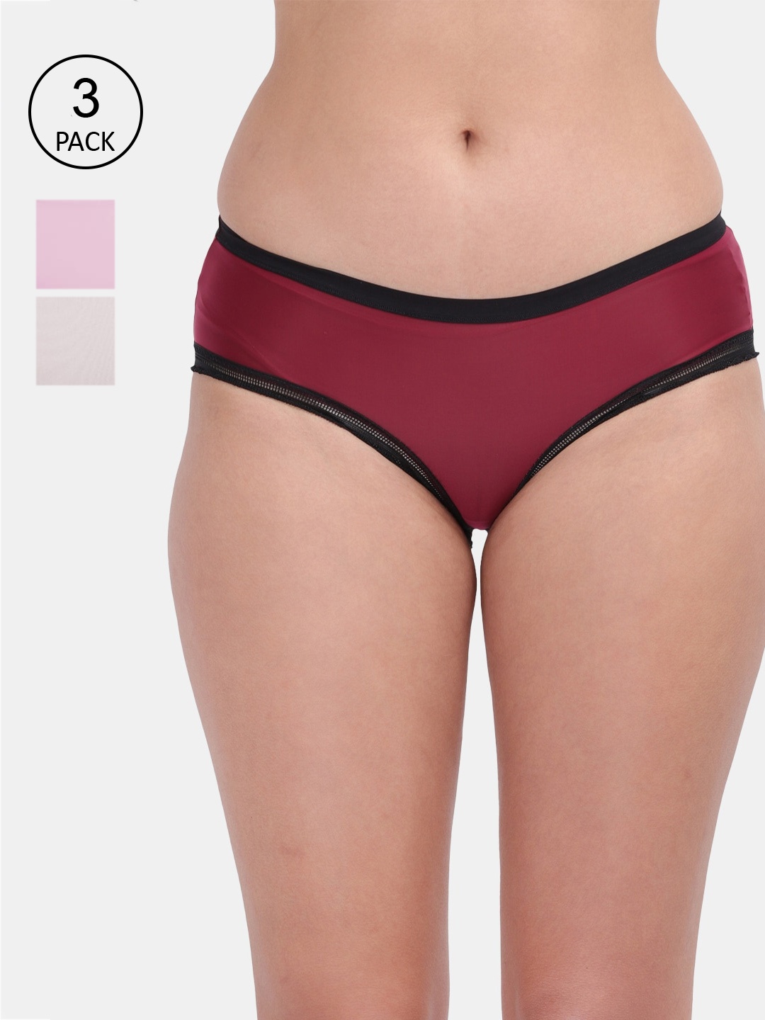 

Amour Secret Women Pack Of 3 Solid Anti-Bacterial Seamless Hipster Briefs, Maroon