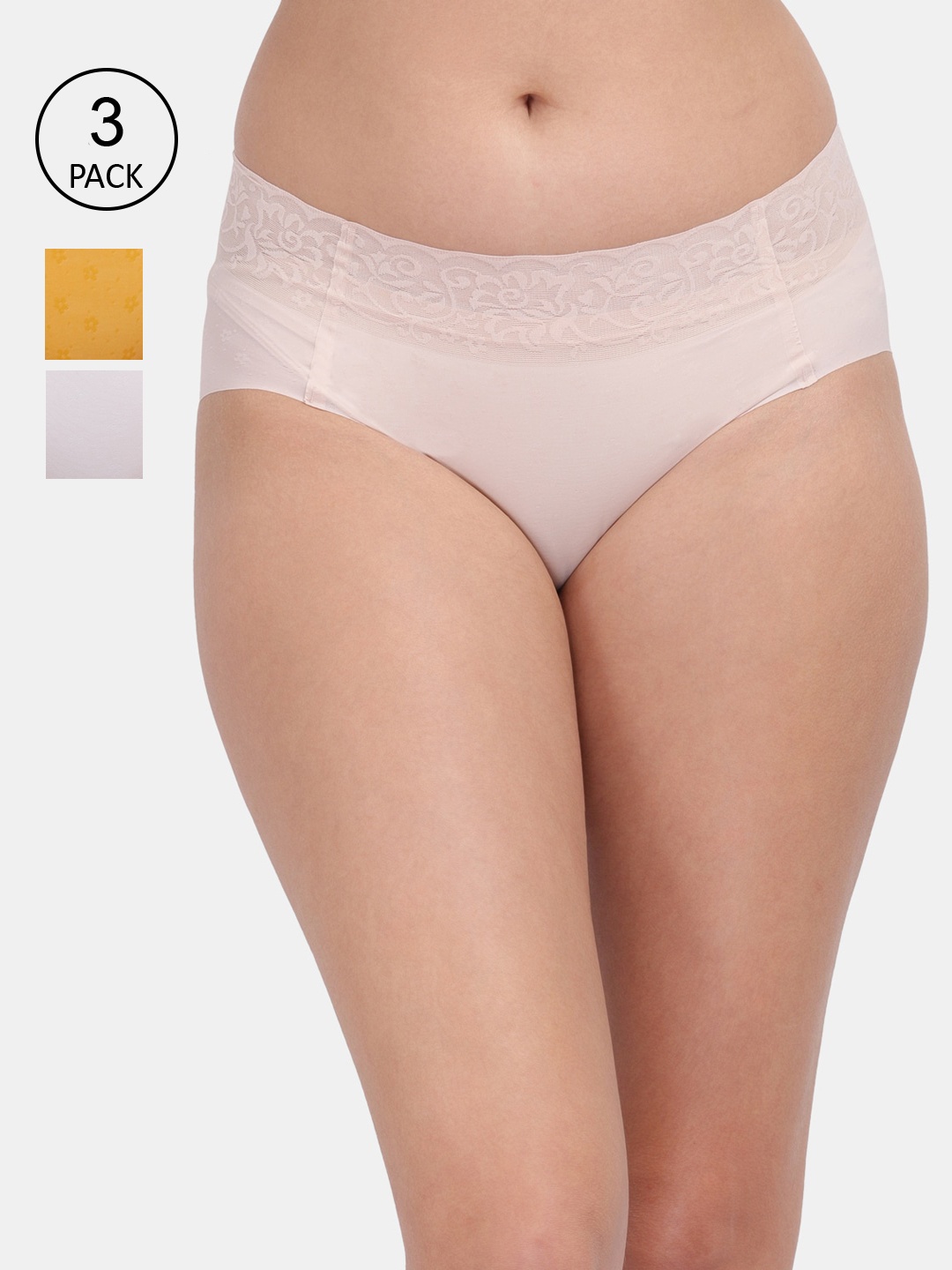 

Amour Secret Women Pack Of 3 Solid Seamless Hipster Briefs P86100_Skn_Ylw_Wht, Yellow