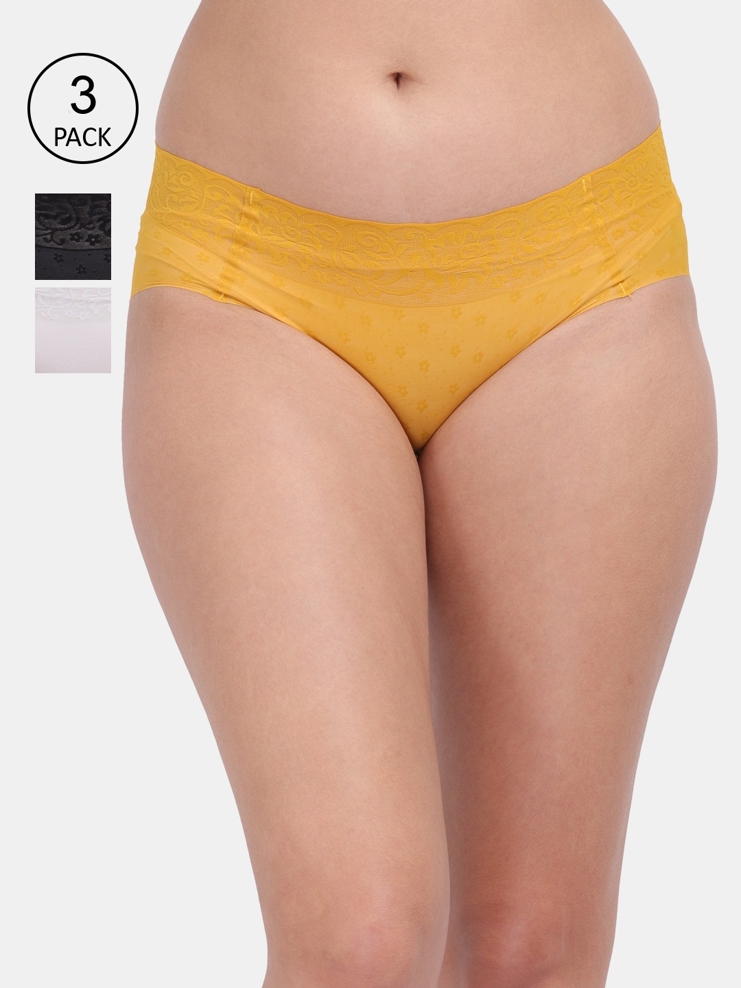 

Amour Secret Women Pack Of 3 Solid Seamless Hipster Briefs, Yellow