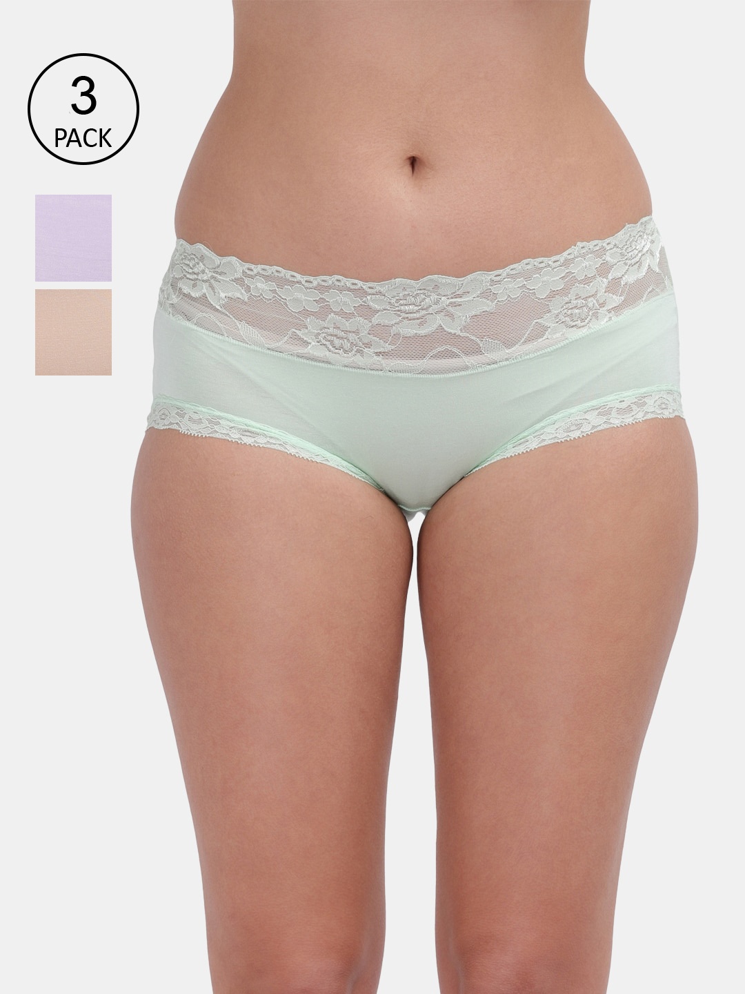 

Amour Secret Women Pack Of 3 Solid Anti-Bacterial Seamless Hipster Briefs, Green