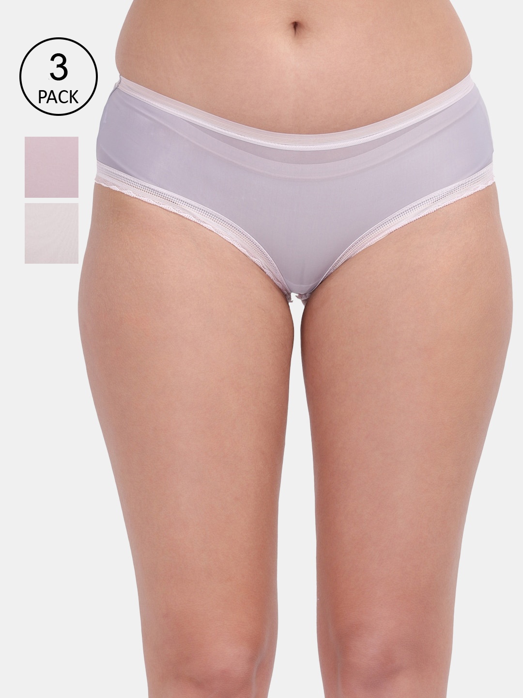 

Amour Secret Women Pack Of 3 Solid Hipster Seamless Briefs, Grey