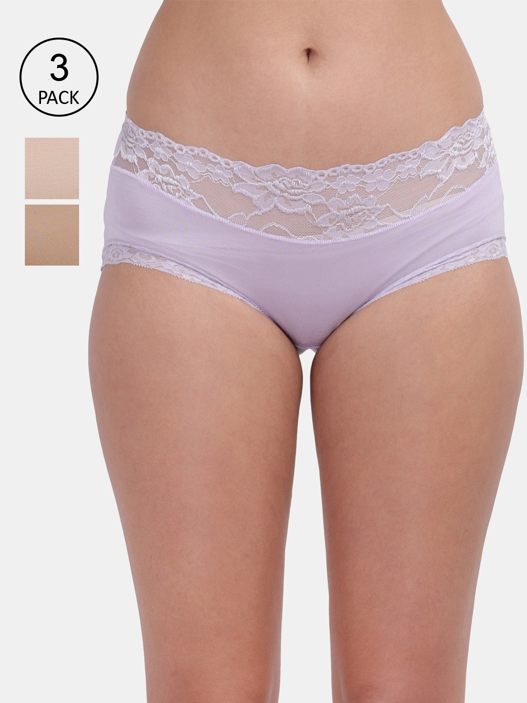 

Amour Secret Women Pack of 3 Mauve & Beige Solid Hipster Briefs