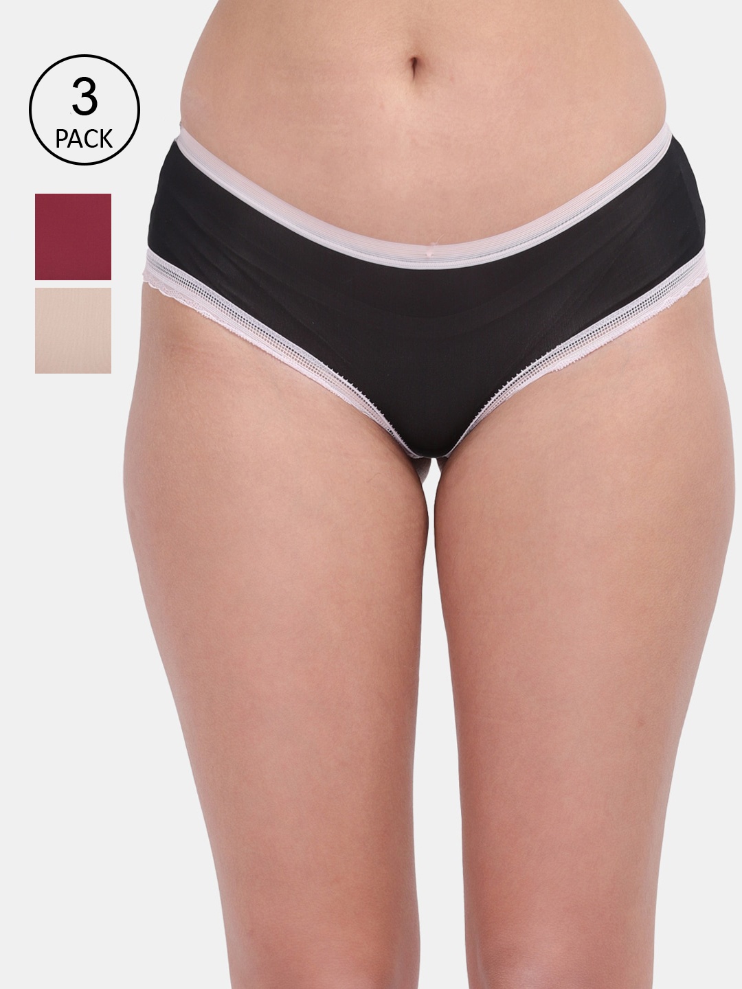 

Amour Secret Women Pack Of 3 Solid Hipster Briefs, Black