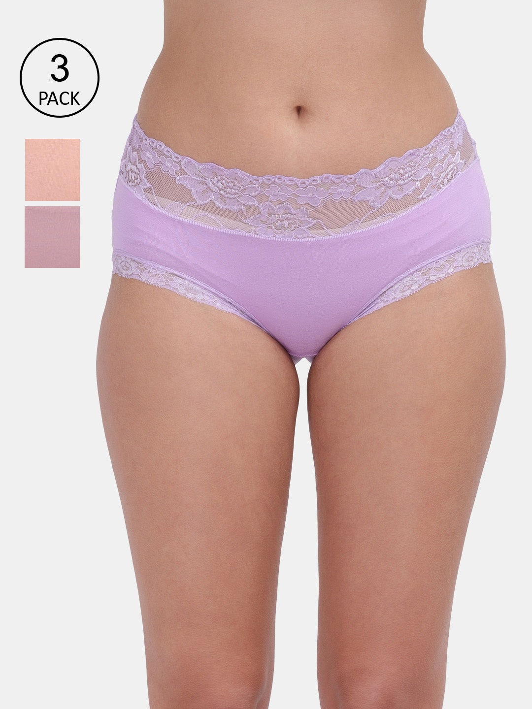 

Amour Secret Women Pack Of 3 Solid Mid-Rise Hipster Briefs, Purple