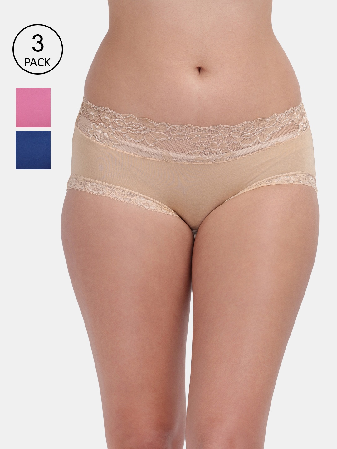 

Amour Secret Women Pack Of 3 Solid Seamless Hipster Briefs, Nude