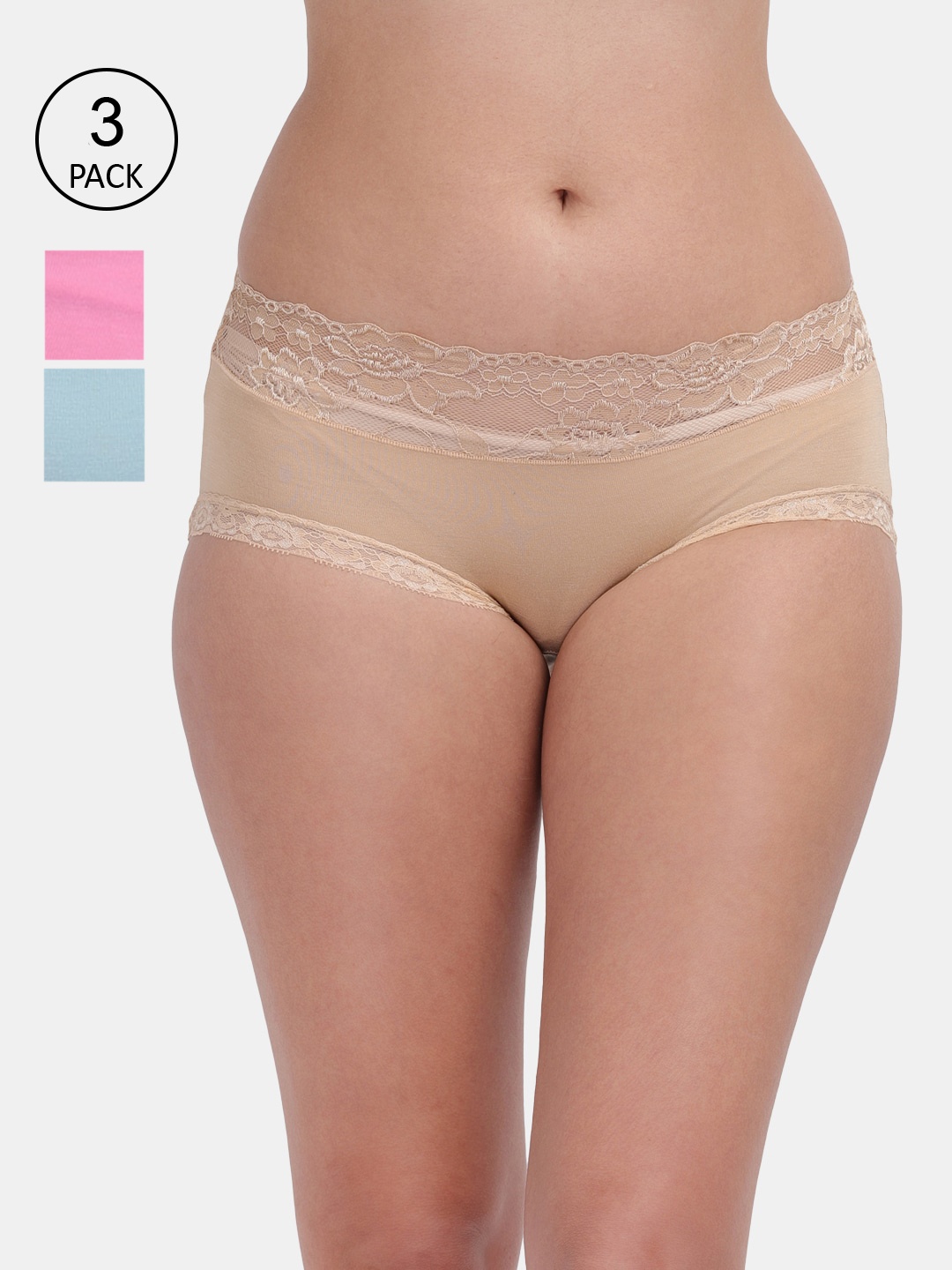 

Amour Secret Women Pack Of 3 Solid Lace Hipster Briefs, Cream